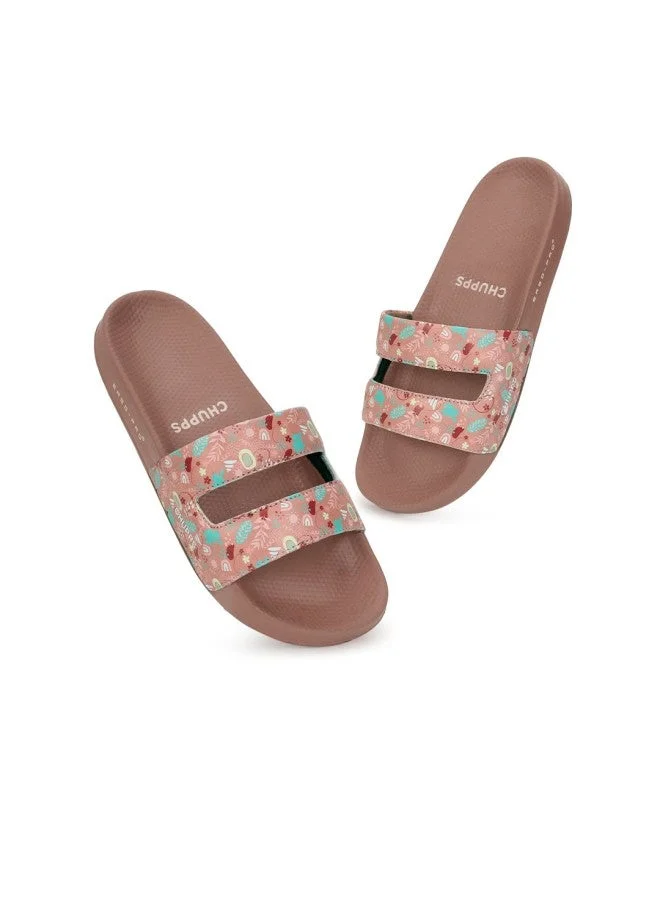 تشيبس Peach Printed Sliders for Women