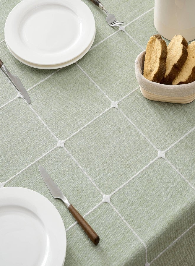 ZeeMart Boho Grid Table Cloth with Tassels (Sage Green, 60" Round), Heavy Weight Linen Checked Embroidered Farmhouse Tablecloth, Water Resistant Round Green Tablecloths - Image 3