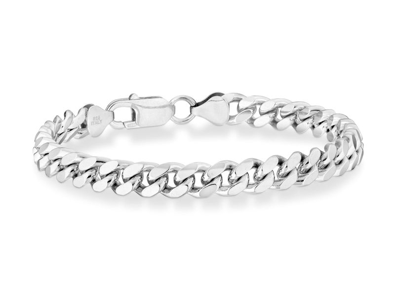 Miabella Italian 925 Sterling Silver Thick Solid Cuban Link Curb Chain Bracelet for Men, 3.2mm, 5mm, 7mm Made in Italy (7.5, 7mm) - Image 1