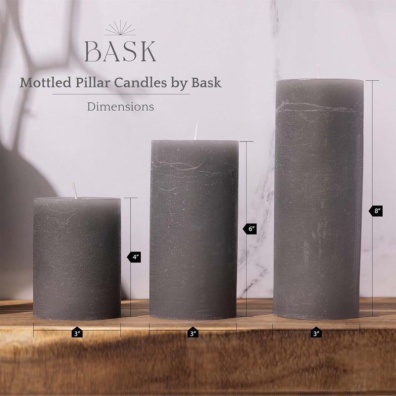 bask Mottled Unscented Cool Grey Pillar Candles Set of 3 - Dripless Large Smokeless Pillar Candles for All Occasions - Image 2