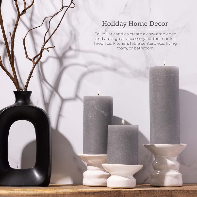 bask Mottled Unscented Cool Grey Pillar Candles Set of 3 - Dripless Large Smokeless Pillar Candles for All Occasions - Image 4