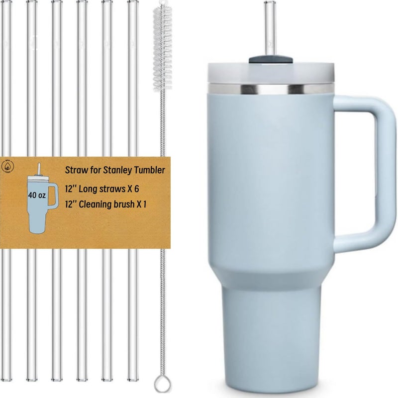VGHNQ Straw For Stanley Cup 40 Oz  12 Inch Replacement Long Straw Compatible With Stanley Tumbler Straws  6 Reusable Straws With 1 Cleaning Brush  Tritan  Clear - Image 1