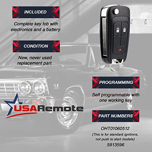 USARemote Car Key Fob Keyless Entry Remote Flip fits 2010-2017 Chevy Equinox, Sonic, Terrain (OHT01060512 3-btn) - Image 4