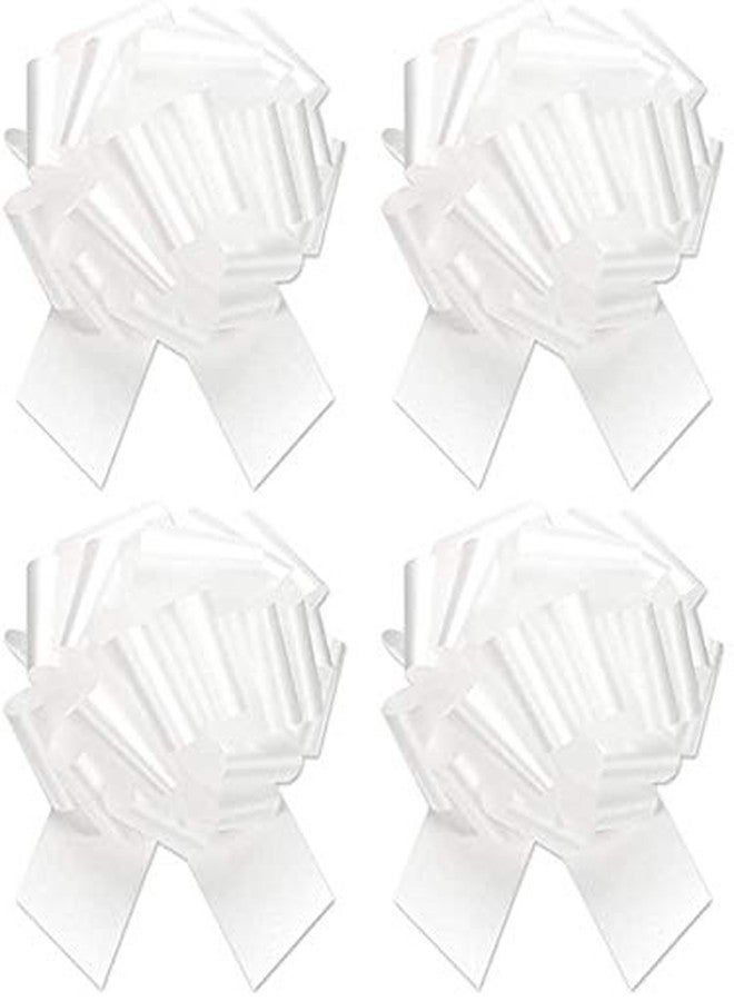 Golden Leaf Extra Large White Gift Wrap Pull Bows - 8" Wide, XL White Ribbon Big Pull Flower Bows for Wedding Gifts and Presents, Set of 4 (White - Image 1