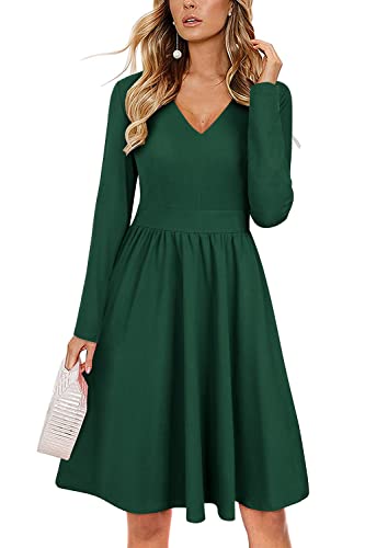 ULTRANICE Green Long Sleeve Womens Dresses 2025 Fashion Clothes Trendy Spring V Neck Casual Wedding Guest Dresses Semi Formal Party Vavation Outfits Plus Size Dress with Pockets(Green D,S) - Image 1