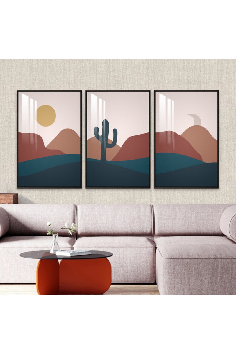 Marktna Three wooden wall painting with a frame and a clear acrylic layer - Image 1