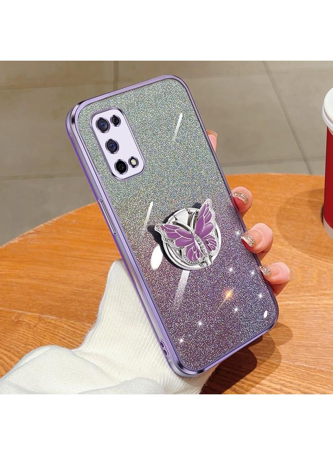 erorex Case For Realme V5 5G Plated Gradient Glitter Butterfly Holder TPU Phone Case - Image 1