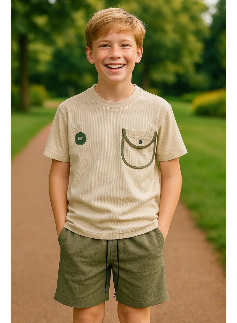 DeFacto Boys' shorts and T-shirt set, non-shrinkable fabric that does not cause sweat, does not raise body temperature. - Image 1