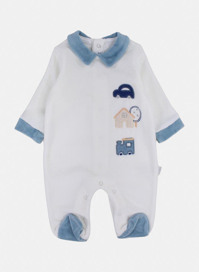 Baby Boys Velvet Baby Footie - Cute Embroideries - Image 2