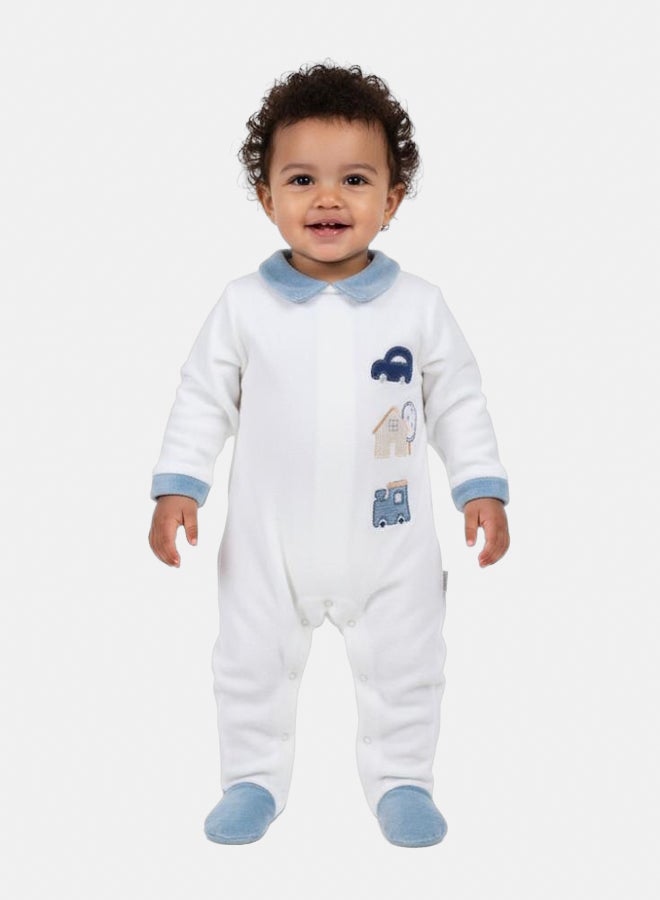 Baby Boys Velvet Baby Footie - Cute Embroideries - Image 1