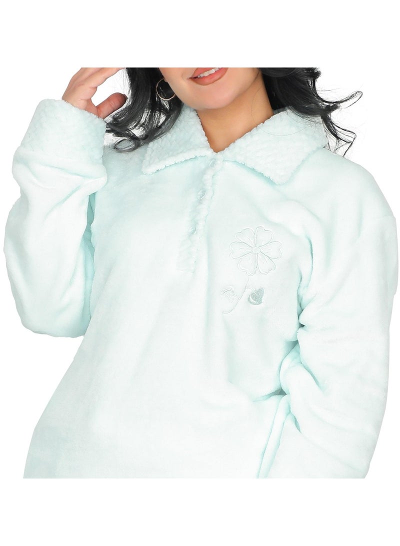 Dadoush Women's soft fleece pajama set, two pieces: top and pants - Women's winter pajamas, lined, consisting of (...(..two pieces.)..) Women's winter pajamas - Image 3