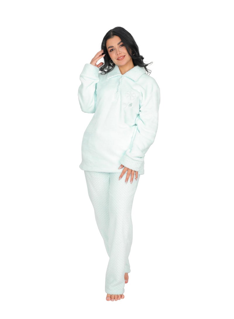 Dadoush Women's soft fleece pajama set, two pieces: top and pants - Women's winter pajamas, lined, consisting of (...(..two pieces.)..) Women's winter pajamas - Image 1