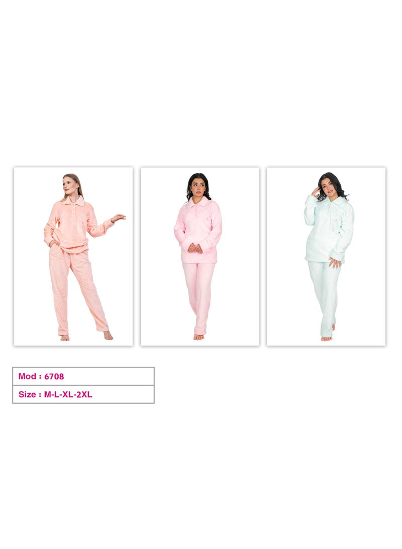 Dadoush Women's soft fleece pajama set, two pieces: top and pants - Women's winter pajamas, lined, consisting of (...(..two pieces.)..) Women's winter pajamas - Image 5