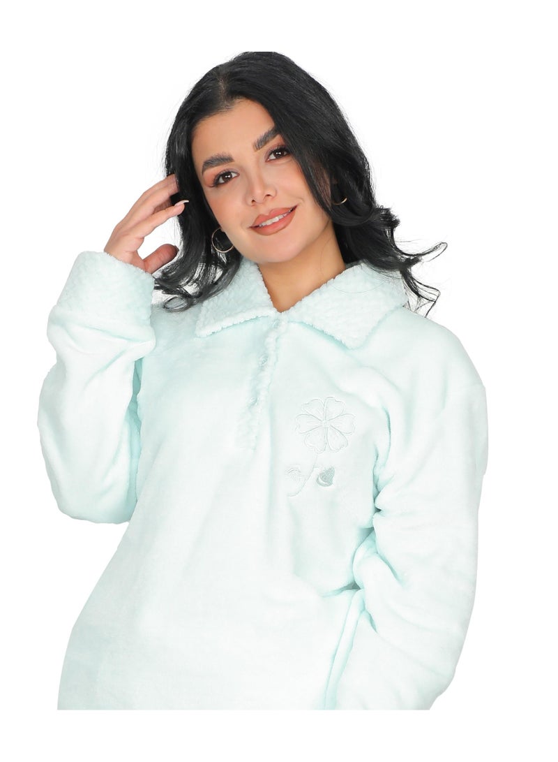 Dadoush Women's soft fleece pajama set, two pieces: top and pants - Women's winter pajamas, lined, consisting of (...(..two pieces.)..) Women's winter pajamas - Image 2