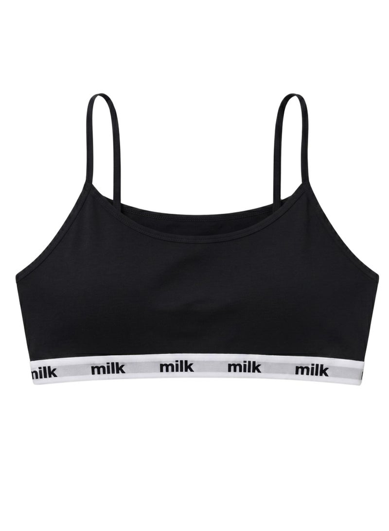 Milk Pack of 2 Thin Strap Cotton Non Padded Soft Bra Black - Image 3