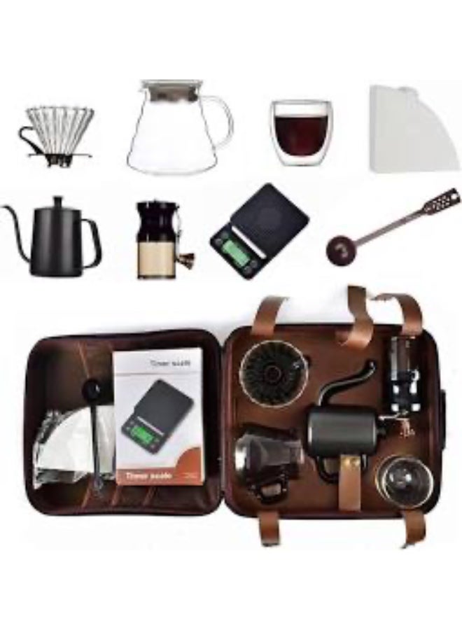 No branded Coffee Maker 9-Piece Gift Set with Goose Neck Kettle, Digital Scale, Double Walled Glass Mug, Manual Grinder, Glass Server & Dipper - Image 2