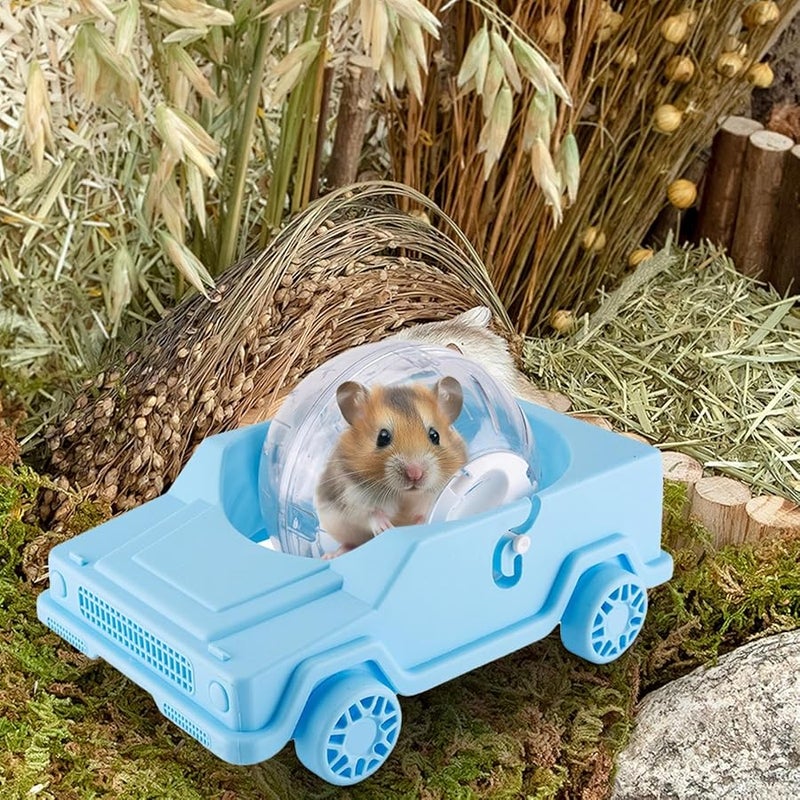 Blue Silent Hamster Wheel Car Shape Small Pet Running Toy For Gerbil Chinchilla Cage Enrichment - Image 3