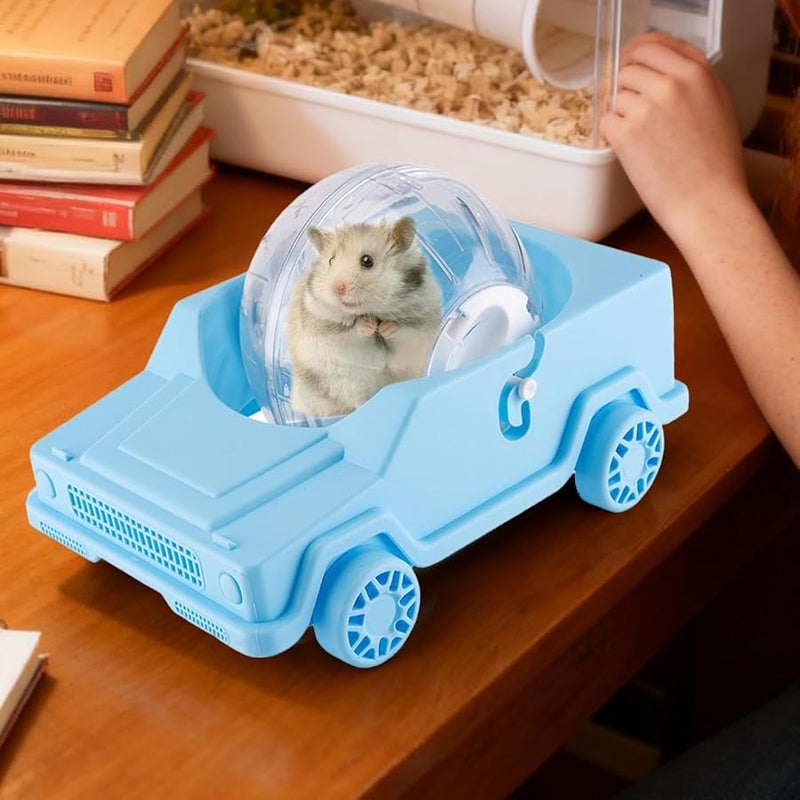 Blue Silent Hamster Wheel Car Shape Small Pet Running Toy For Gerbil Chinchilla Cage Enrichment - Image 4