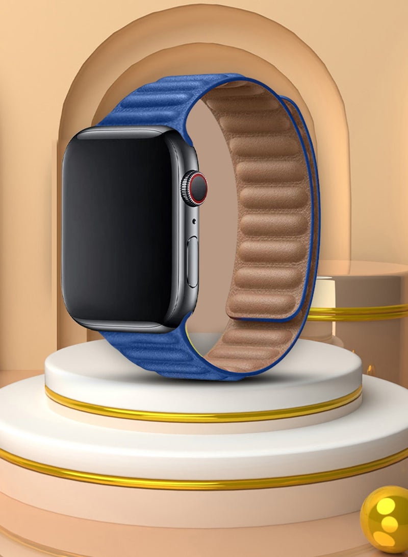 CATANES Replacement Band for Apple Watch Band 38mm 40mm 41mm (42mm Series 10) – Leather Link Strap Magnetic Loop Adjustable Bracelet - Blue - Image 3