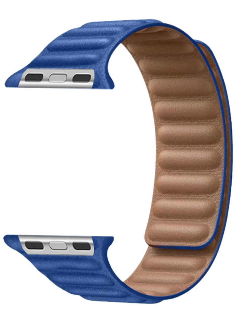 CATANES Replacement Band for Apple Watch Band 38mm 40mm 41mm (42mm Series 10) – Leather Link Strap Magnetic Loop Adjustable Bracelet - Blue - Image 1
