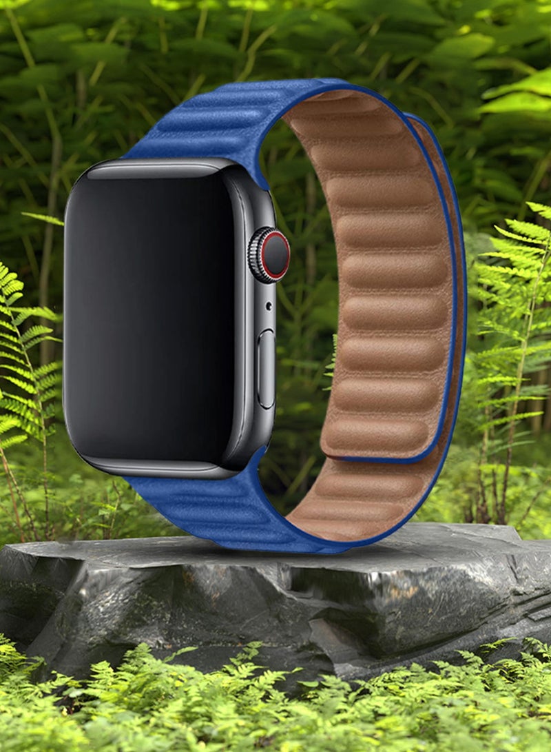 CATANES Replacement Band for Apple Watch Band 38mm 40mm 41mm (42mm Series 10) – Leather Link Strap Magnetic Loop Adjustable Bracelet - Blue - Image 5