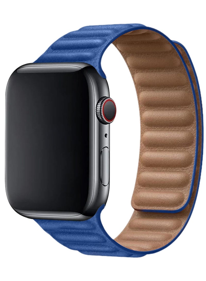 CATANES Replacement Band for Apple Watch Band 38mm 40mm 41mm (42mm Series 10) – Leather Link Strap Magnetic Loop Adjustable Bracelet - Blue - Image 2