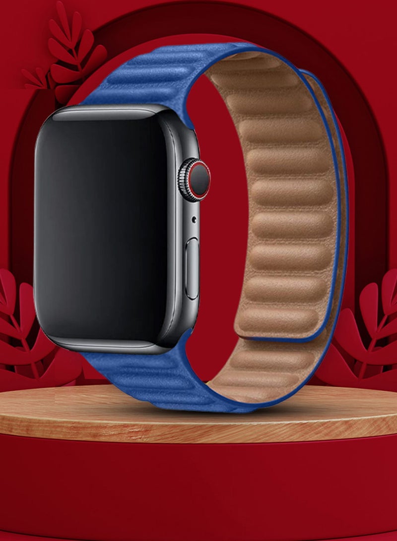 CATANES Replacement Band for Apple Watch Band 38mm 40mm 41mm (42mm Series 10) – Leather Link Strap Magnetic Loop Adjustable Bracelet - Blue - Image 4