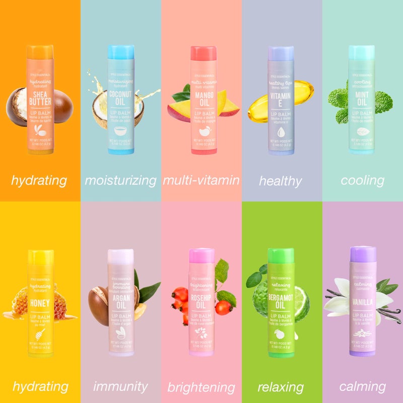 STYLE ESSENTIALS 10pc Lip Balm Collection -Hydrating Lip Balms Infused- Enriched Lip Balm Set - Image 2