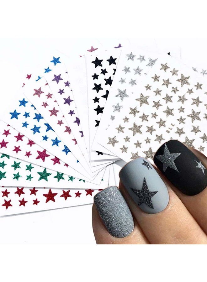 VIUJUH VVS Star Nail Art Stickers Decals Nail Art Supplies 3D Self-Adhesive Nail Slider Stars Stickers Glitter Shiny Decoration Decal Transfer Adhesive Colorful Nail Art Tips Manicure 10 Sheets (Colorful) - Image 1