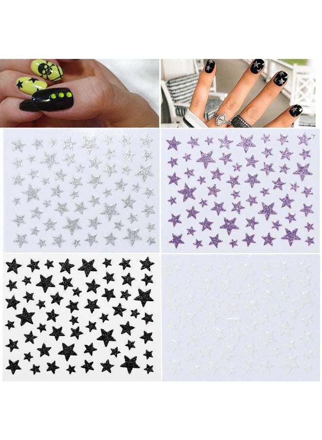 VIUJUH VVS Star Nail Art Stickers Decals Nail Art Supplies 3D Self-Adhesive Nail Slider Stars Stickers Glitter Shiny Decoration Decal Transfer Adhesive Colorful Nail Art Tips Manicure 10 Sheets (Colorful) - Image 3