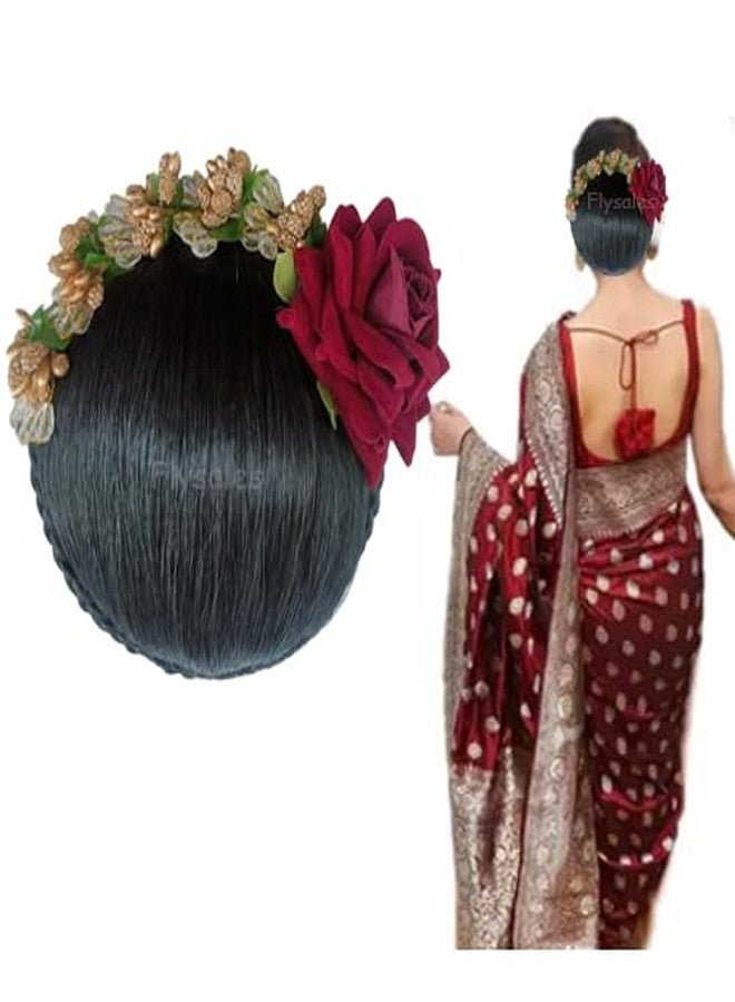 كعكة شعر صناعية من فلاي سيلز®، إكسسوارات شعر، وصلات شعر، شعر مستعار، كعكة شعر للنساء والفتيات، أسود طبيعي (أسود) (كعكة شعر مزينة ببروش) - Image 1
