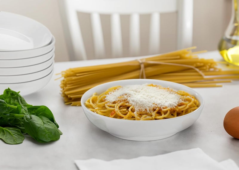 KooK Pasta Bowls Set of 6 Salad Bowl Large Ceramic Microwave and Dishwasher Safe Great for Soups and Salads Shallow Serving Bowls Glossy Porcelain 32 oz White - Image 3