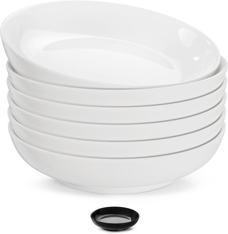 KooK Pasta Bowls Set of 6 Salad Bowl Large Ceramic Microwave and Dishwasher Safe Great for Soups and Salads Shallow Serving Bowls Glossy Porcelain 32 oz White - Image 1
