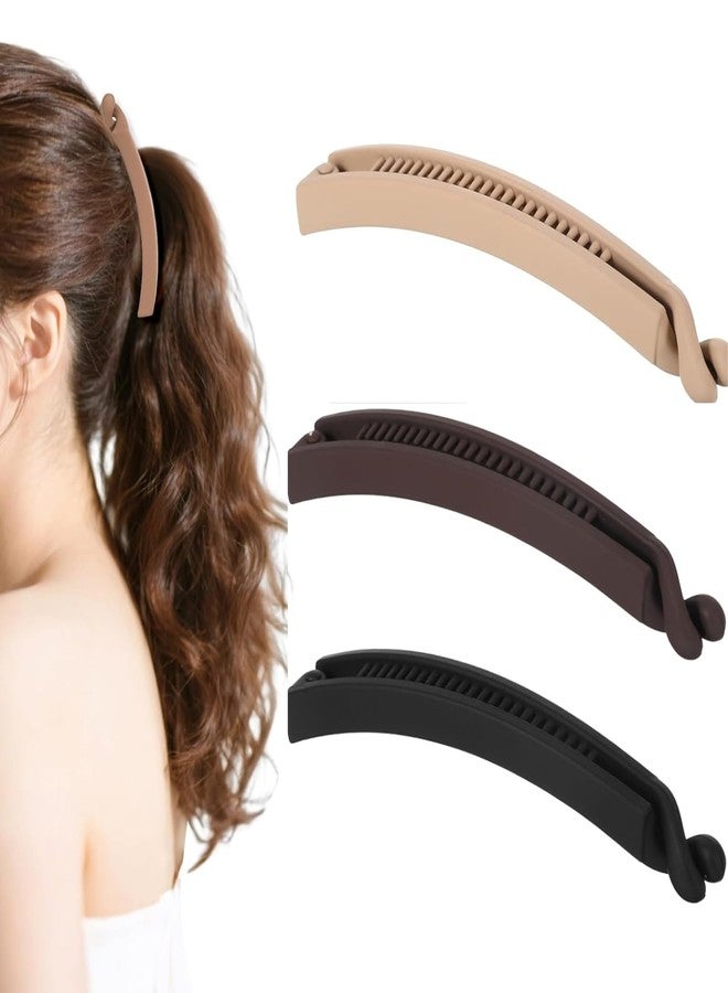 ENZAMOL 3 PCS French Banana Clips for Hair Big Size Ponytail Clip Banana Clutchers for Women Banana Hair Clips Non-Slip Fish Shaped Double Combs Hair Holder Beige, Light Coffee & Black - Image 1