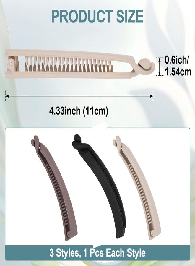 ENZAMOL 3 PCS French Banana Clips for Hair Big Size Ponytail Clip Banana Clutchers for Women Banana Hair Clips Non-Slip Fish Shaped Double Combs Hair Holder Beige, Light Coffee & Black - Image 2