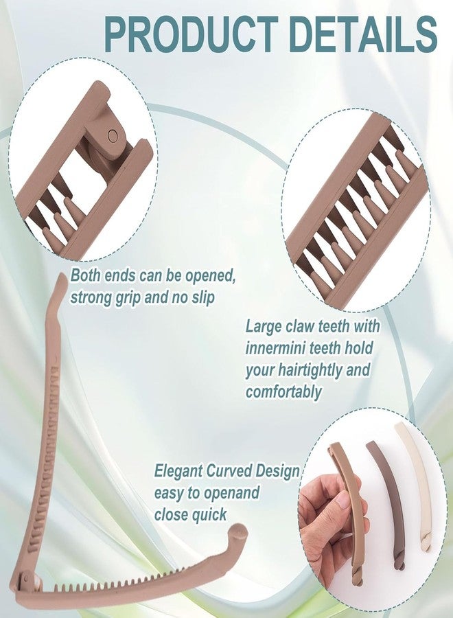 ENZAMOL 3 PCS French Banana Clips for Hair Big Size Ponytail Clip Banana Clutchers for Women Banana Hair Clips Non-Slip Fish Shaped Double Combs Hair Holder Beige, Light Coffee & Black - Image 3