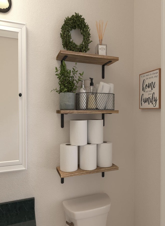 WOPITUES Wood Floating Shelves Set of 6, Shelves for Wall Decor, Farmhouse Shelf for Bedroom, Bathroom Storage Shelves, Book Shelves for Living Room - Rustic Brown - Image 3