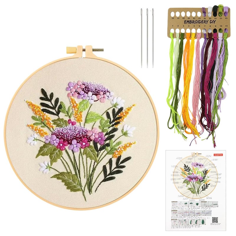 HASTHIP طقم تطريز كروس ستش HASTHIP® للمبتدئين مع نمط وتعليمات، طقم بدء تطريز قماش DIY مع خيوط ملونة، إبر، حلقة تطريز بقطر 20 سم، تعليمات - Image 1