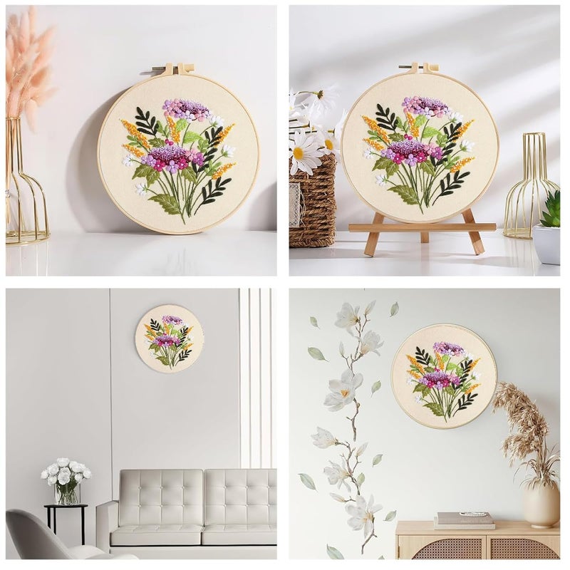 HASTHIP طقم تطريز كروس ستش HASTHIP® للمبتدئين مع نمط وتعليمات، طقم بدء تطريز قماش DIY مع خيوط ملونة، إبر، حلقة تطريز بقطر 20 سم، تعليمات - Image 5