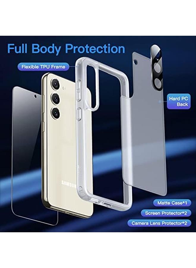 جي تيك جراب غير لامع لهاتف Samsung Galaxy S23 5G مقاس 6.1 بوصة مع 2 واقي شاشة و2 واقي لعدسة الكاميرا، غطاء خلفي شفاف واقٍ للهاتف من الزجاج المقوى غير اللامع - Image 2