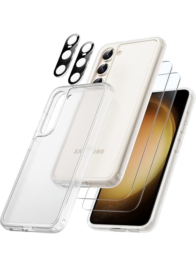 جي تيك جراب غير لامع لهاتف Samsung Galaxy S23 5G مقاس 6.1 بوصة مع 2 واقي شاشة و2 واقي لعدسة الكاميرا، غطاء خلفي شفاف واقٍ للهاتف من الزجاج المقوى غير اللامع - Image 1
