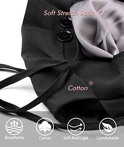 Winitas Silk Lined Work Cap with Button for Long Ponytail Hair Women Black - Image 5