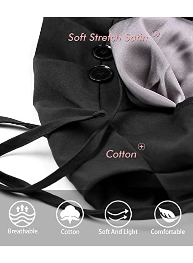 Winitas Silk Lined Work Cap with Button for Long Ponytail Hair Women Black - Image 4