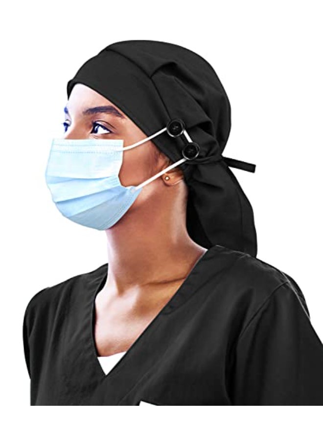 Winitas Silk Lined Work Cap with Button for Long Ponytail Hair Women Black - Image 1