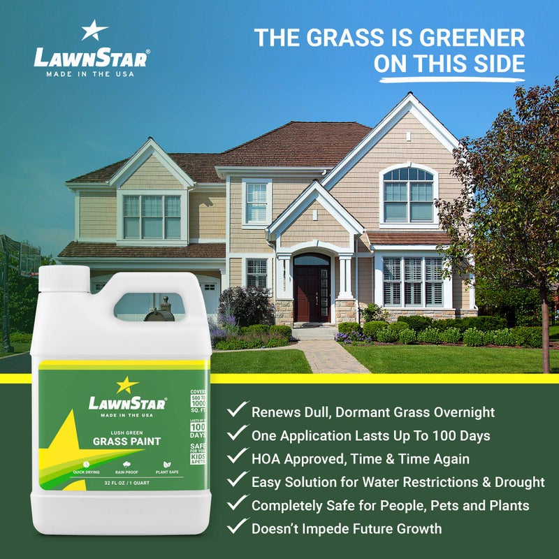 LawnStar صبغة العشب المركزة (500-1,000 قدم مربع) - للعشب الخامل، المتقطع أو الباهت - ملون العشب الأخضر الزاهي (32 أونصة سائلة) - Image 5
