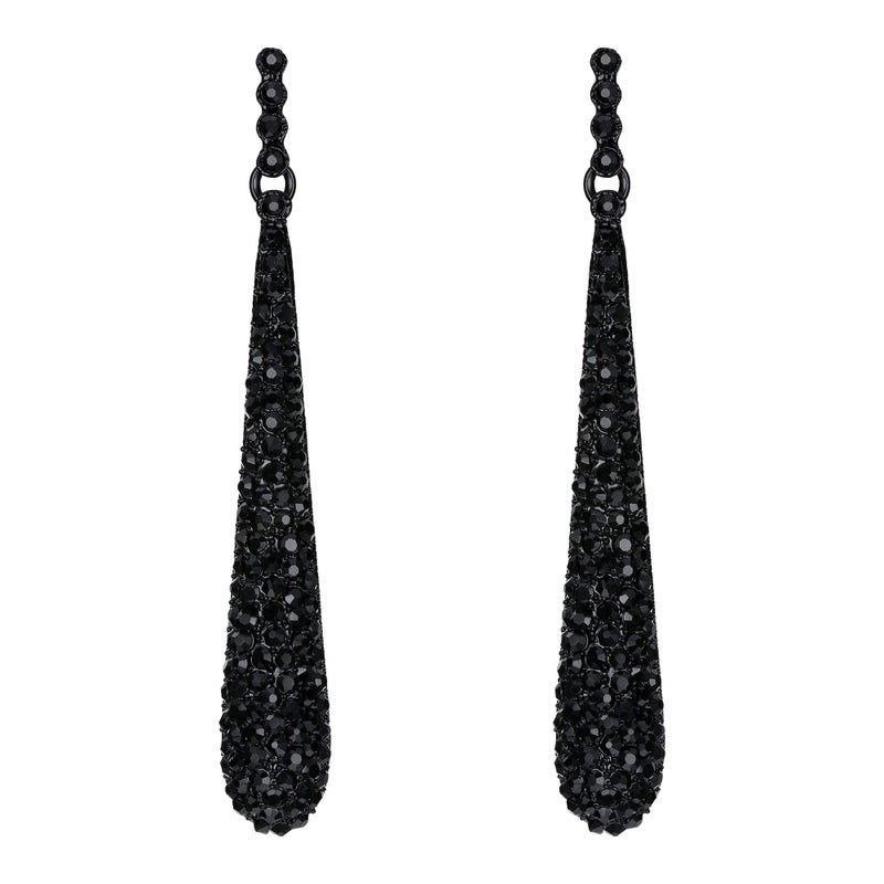 BriLove Wedding Bridal Elegant Crystal Beaded Teardrop Long Dangle Earrings for Women Black Black-Tone - Image 1