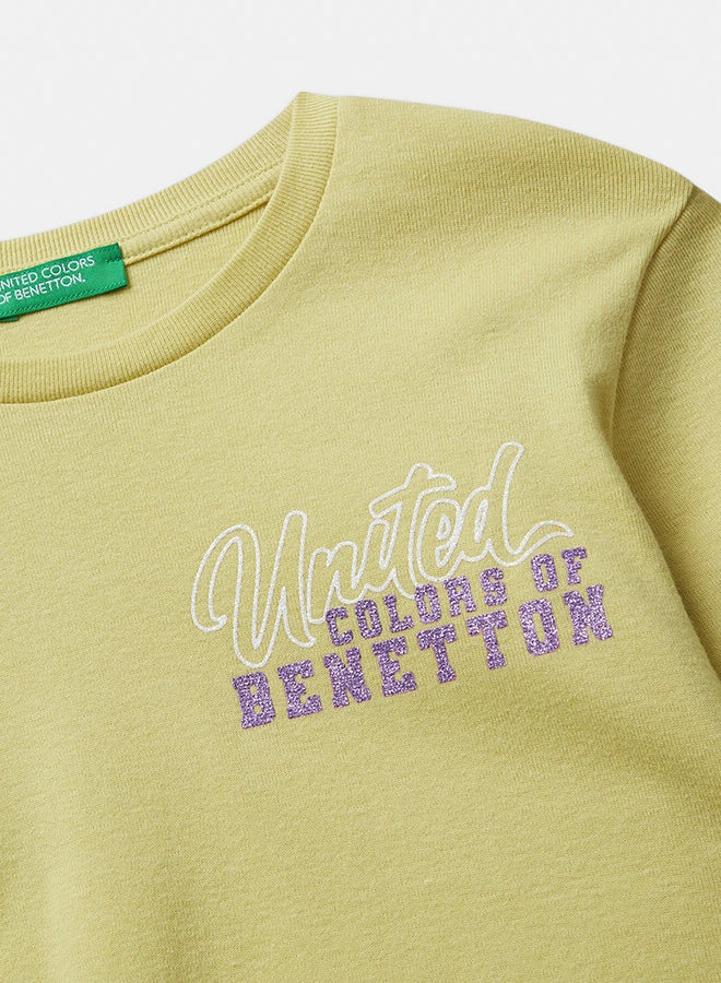 Benetton Girls Cotton T-shirt with glitter print - Image 2