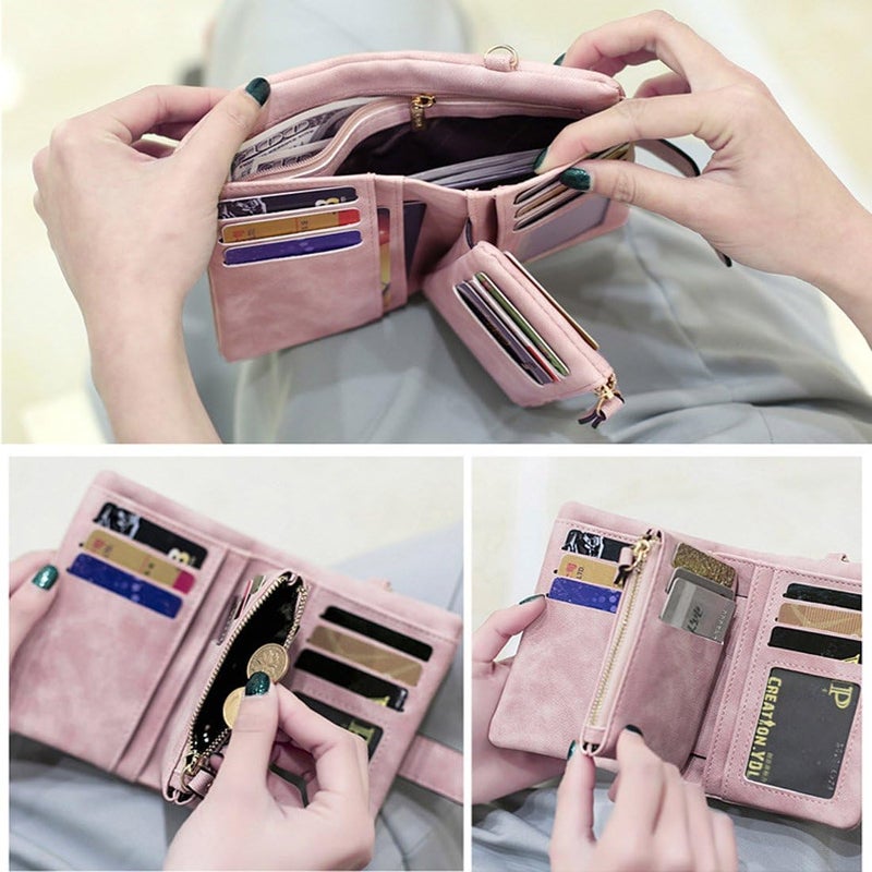 AOXONEL Women's Small Bifold Leather wallet Rfid blocking Ladies Wristlet with Card holder id window Coin Purse - Image 3