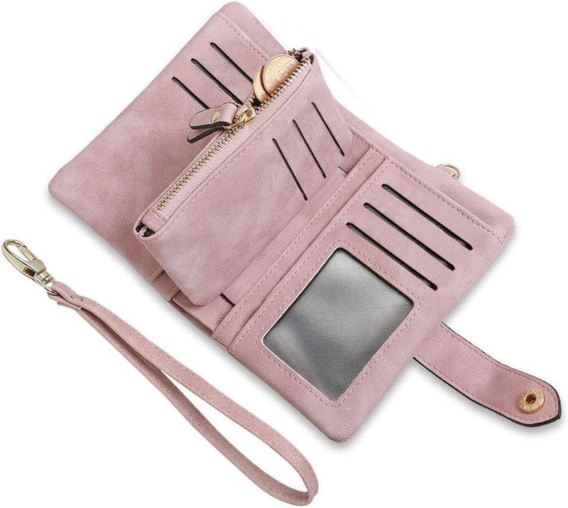 AOXONEL Women's Small Bifold Leather wallet Rfid blocking Ladies Wristlet with Card holder id window Coin Purse - Image 1