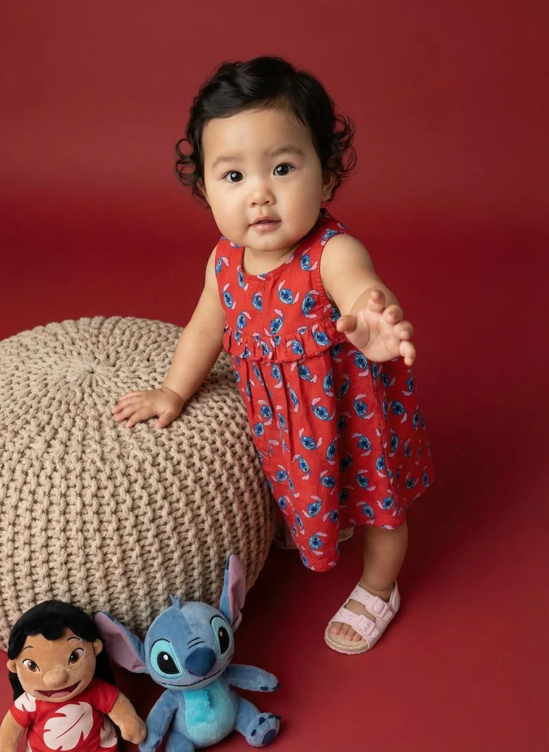 Nautinati  Nautinati Baby Girls' 100% Cotton All-over Disney Lilo & Stitch Print A-line Frilled Dress for Women | Best Price UAE